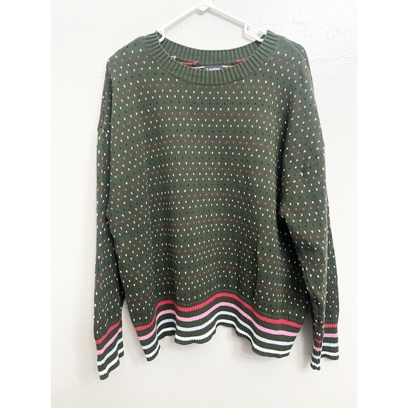 Lands End Drifter Sweater Women's Plus Size 2X Green Dot Boxy Cotton Fisherman - Picture 1 of 9